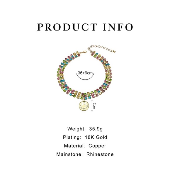 Zara Rainbow Rhinestone Smiley Charm Choker Necklaces + Chain - Picture 8 of 14
